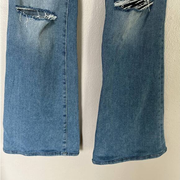 Good American Jeans Women's 0/25 Long Good Flare High Rise Blue Denim Distressed - Picture 6 of 11